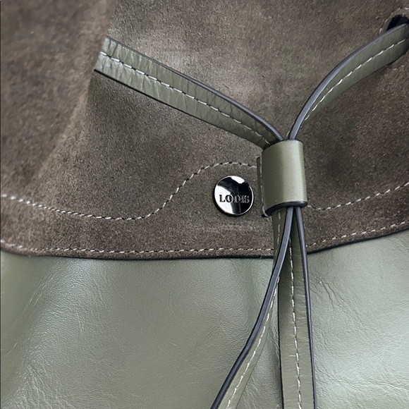 Lodis Elegant Olive Green Leather & Suede Bucket Bag - Picture 4 of 8